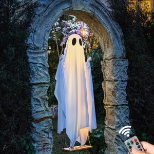 Hanging Swing Ghost Halloween Decor with String Lights