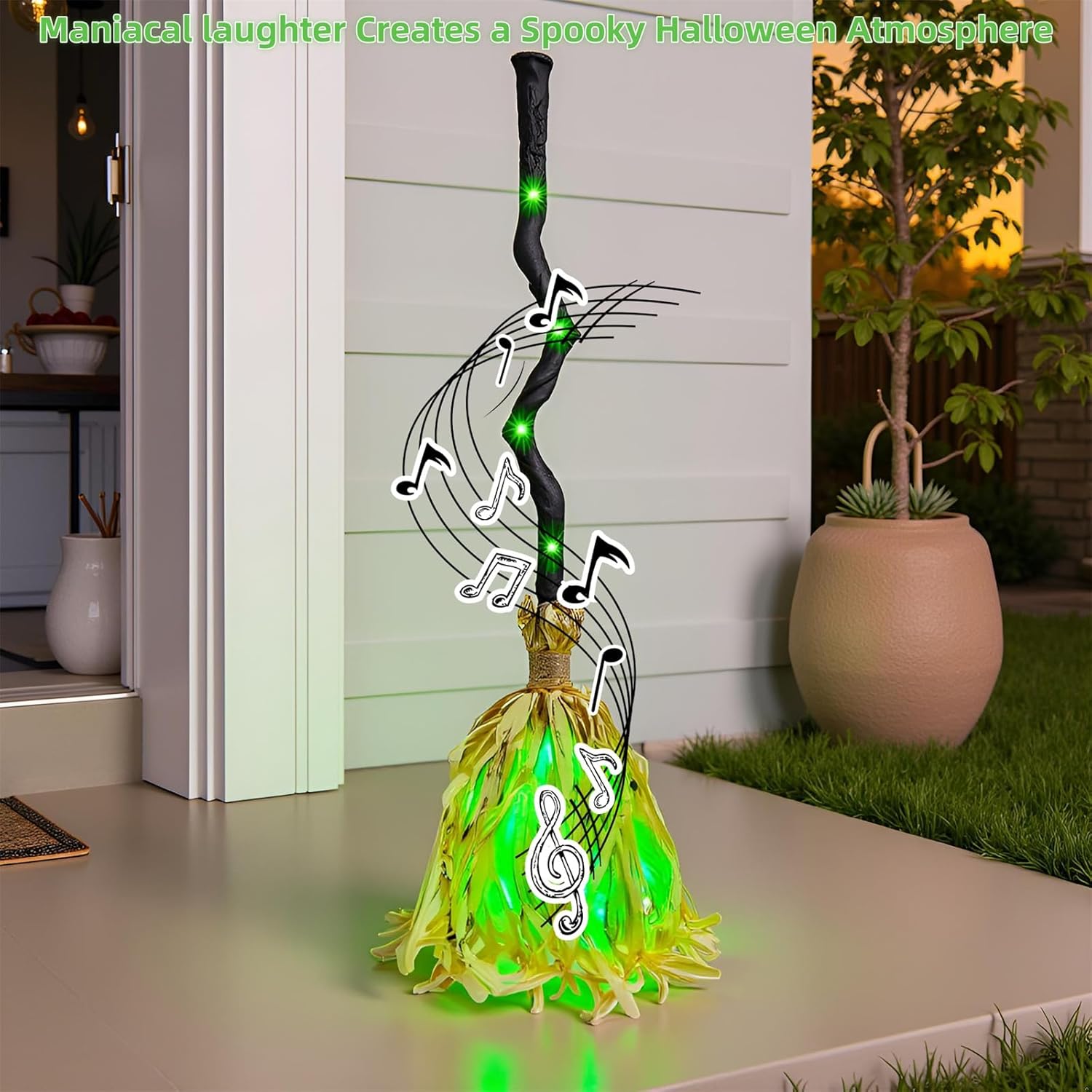 Animated Witch Broom: A Horrifying Halloween Decoration with Walking Legs