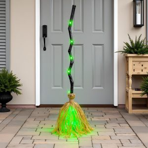 35 Inch Witch Broom Halloween Decoration, Floating Witch Broom - Light Up Moving, DIY Bendable, Suitable for Indoor and Outdoor Porch Halloween Party Decorations