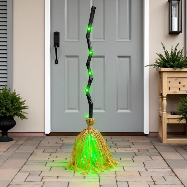 35 Inch Witch Broom Halloween Decoration, Floating Witch Broom - Light Up Moving, DIY Bendable, Suitable for Indoor and Outdoor Porch Halloween Party Decorations