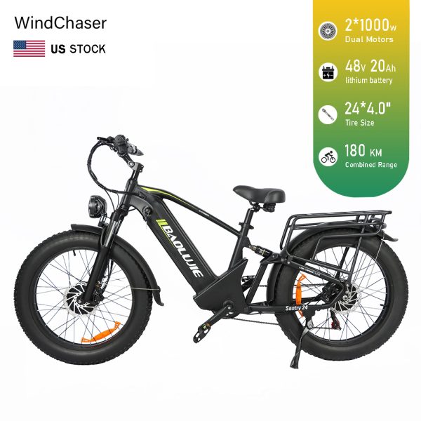 WindChaser electric bicycle features an aluminum alloy frame, equipped with dual 1000W motors, a 48V 20AH removable battery, and hydraulic disc brakes, achieving a top speed of 55 km/h.