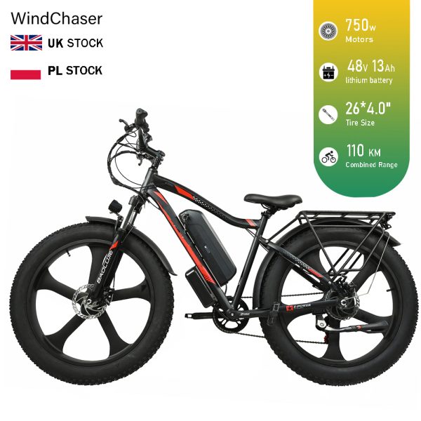 WindChaser electric bicycle features an aluminum alloy frame, equipped with a 500W brushless motor, a 48V 13Ah removable battery, and a hydraulic braking system, capable of reaching a maximum speed of 45 km/h.