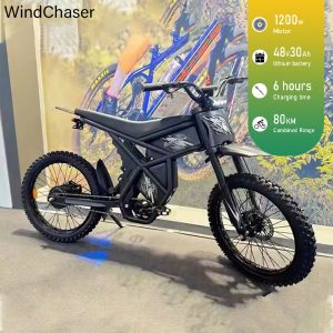WindChaser electric bicycle features a carbon steel frame, a 1200W motor, a 48v30ah dual lithium battery, and a disc brake system, with a maximum speed of 80 km/h.