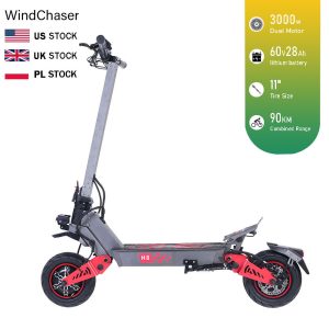 WindChaser electric scooter features an aluminum alloy frame, a 3000W brushless motor, a top speed of 37 mph (60 km/h), a range of 55 miles (90 km), and 11" Off-Road Tubeless. It supports folding for easy storage.