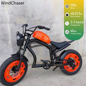 WindChaser electric bicycle features a carbon steel frame, a 500W motor, a 48V 22.5Ah lithium battery, and a disc brake system, with a maximum speed of 50 km/h.