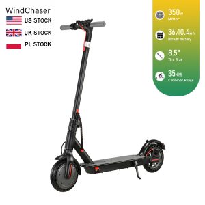 WindChaser electric scooter features an aluminum alloy frame, a 350W brushless motor, a top speed of 20 mph (30 km/h), a range of 19 miles (35 km), and 8.5inches Explosion-proof tires. It supports folding for easy storage.