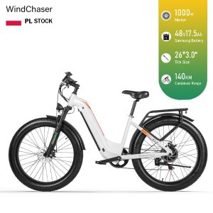 WindChaser electric bicycle features an aluminum alloy frame, equipped with a 1000W brushless motor, a 48V 17.5AH Samsung battery, and dual front and rear disc brakes, achieving a maximum speed of 42 km/h.