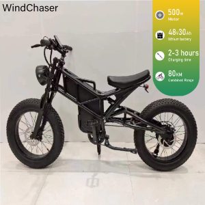 WindChaser electric bicycle features a carbon steel frame, a 500W motor, a 48v30ah lithium battery, and a disc brake system, with a maximum speed of 50 km/h.
