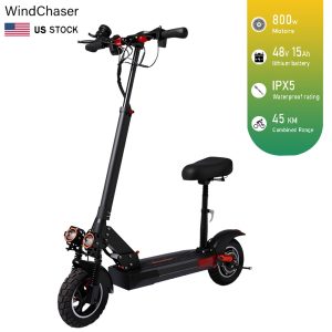 WindChaser Electric Scooter feature an aluminum alloy frame, 800W brushless motor, top speed 31 mph, range 27 miles, 10-inch off-road tires, foldable.