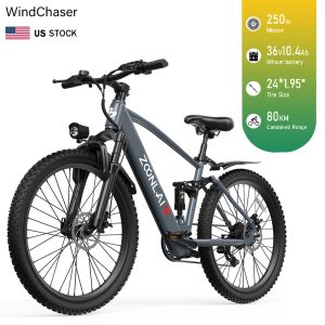 WindChaser electric bicycle features a steel frame, equipped with a 250W motor, a 36V 10.4Ah lithium battery, and a single-piston mechanical disc brake system, capable of reaching a maximum speed of 25 km/h.