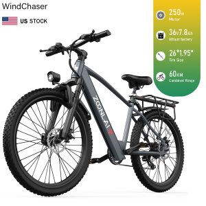 WindChaser electric bicycle features a steel frame, equipped with a 250W motor, a 36V7.8Ah lithium battery, and front and rear mechanical disc brakes, achieving a maximum speed of 25 km/h.