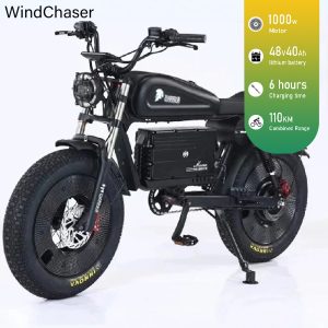 WindChaser electric bicycle features a carbon steel frame, a 1000W motor, a 48v40ah lithium battery, and a disc brake system, with a maximum speed of 120 km/h.