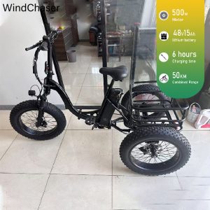 WindChaser electric bicycle features a carbon steel frame, a 500W motor, a 48v15ah lithium battery, and a disc brake system, with a maximum speed of 50 km/h.